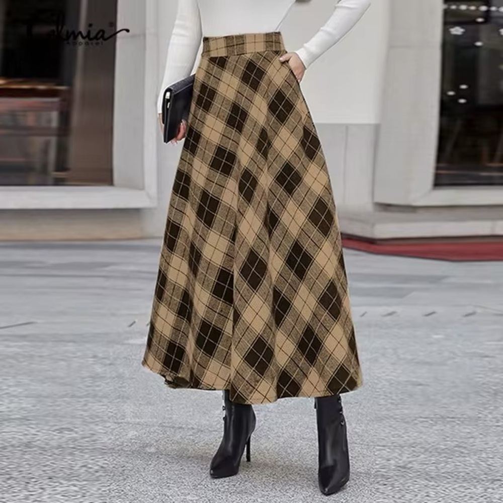 Vintage 90s Grunge Library Core Retro Plaid Maxi/Midi Skirt